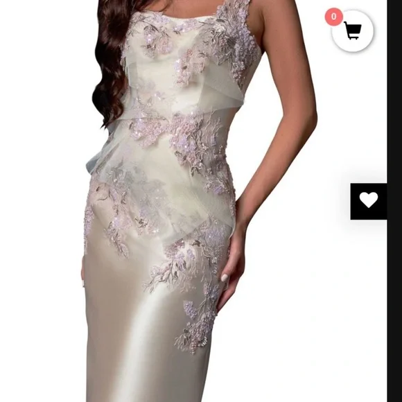 Terani Couture Cream and Pink One Shoulder Dress - Picture 2 of 5